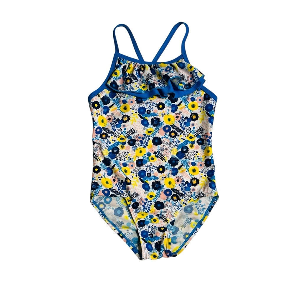 Floral Blue and Yellow Kids Swimsuit
